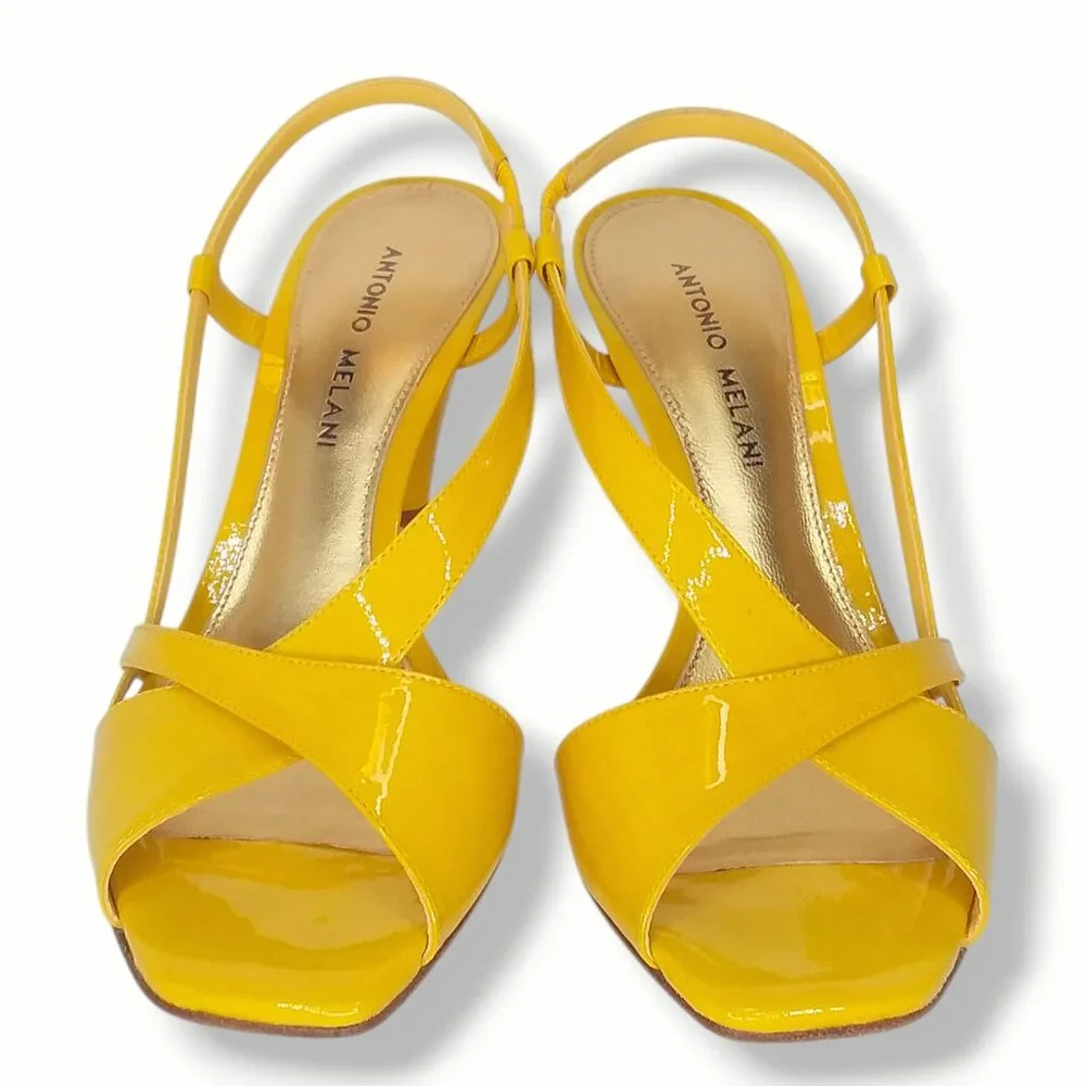 Antonio Melani Kaitlyn Slingback Heels Size 8 Yellow Patent Leather Retro Pinup - Picture 3 of 12